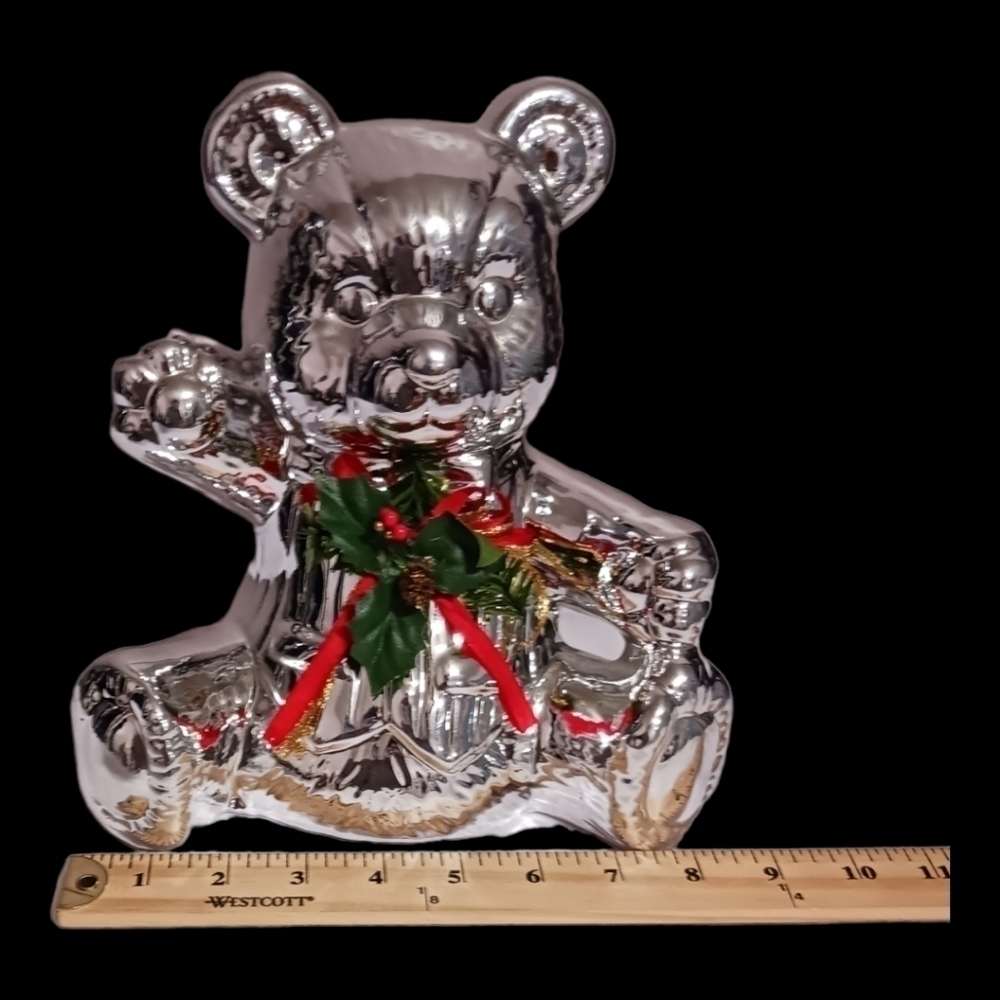 Holiday ceramic teddy bear silver color - Picture 6 of 8